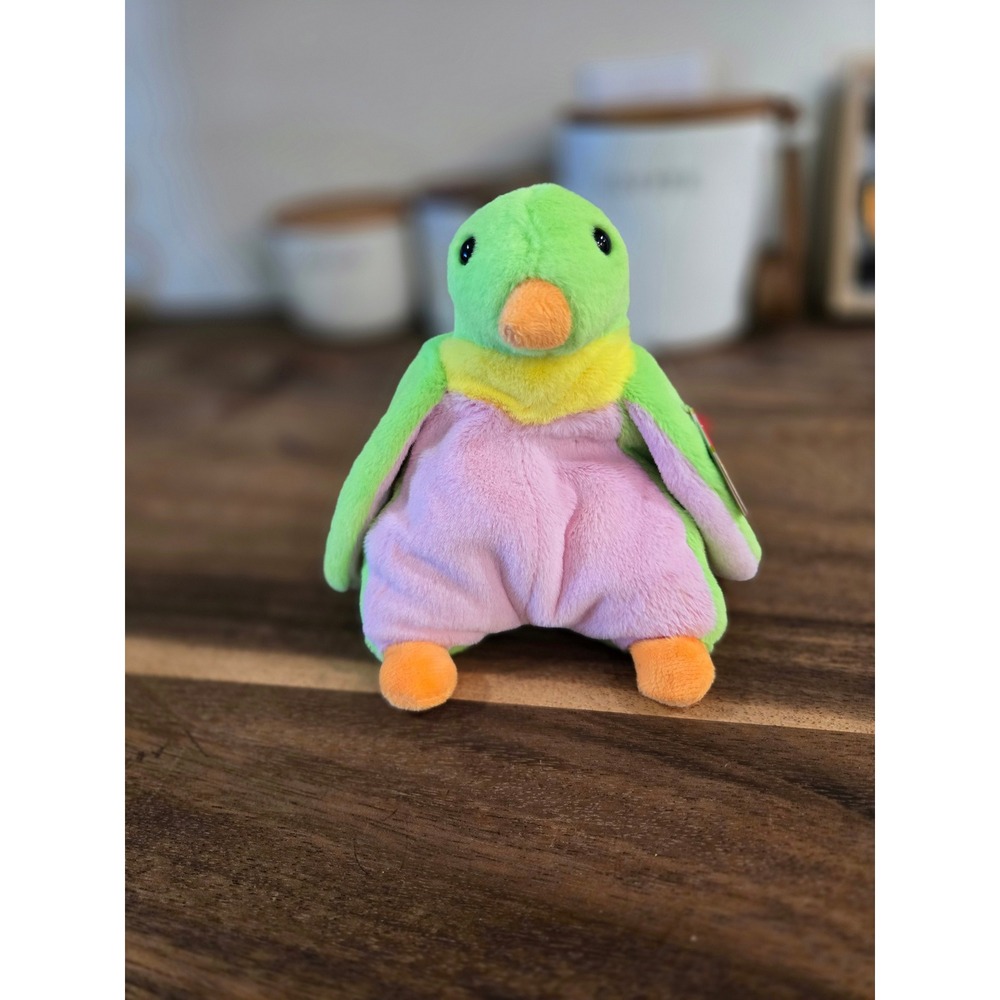 Ty Beanie Baby Gus the Penguin Green Pink Yellow Plush Bird 2000 with Tags